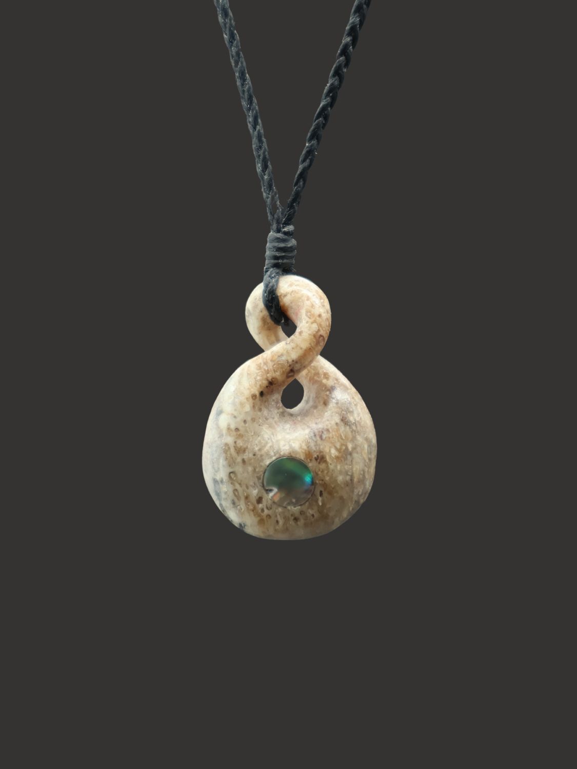 Moko Pounamu Single Pikorua (Twist) Whale Bone Carving - Tuhua