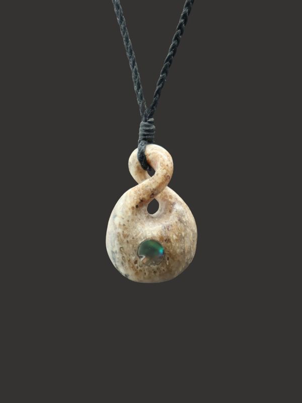 Moko Pounamu Single Pikorua (Twist) Whale Bone Carving - Tuhua