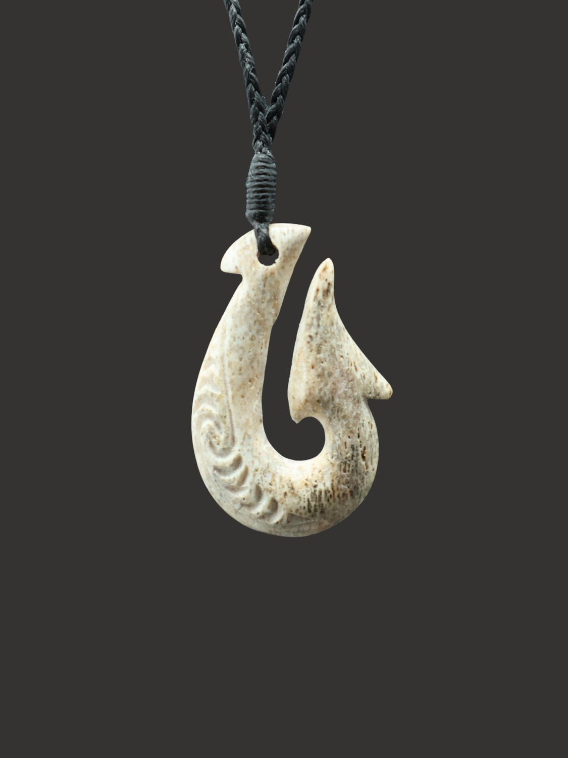 Moko Pounamu Hei Matau (Hook) Whale Bone Carving - Wairewa