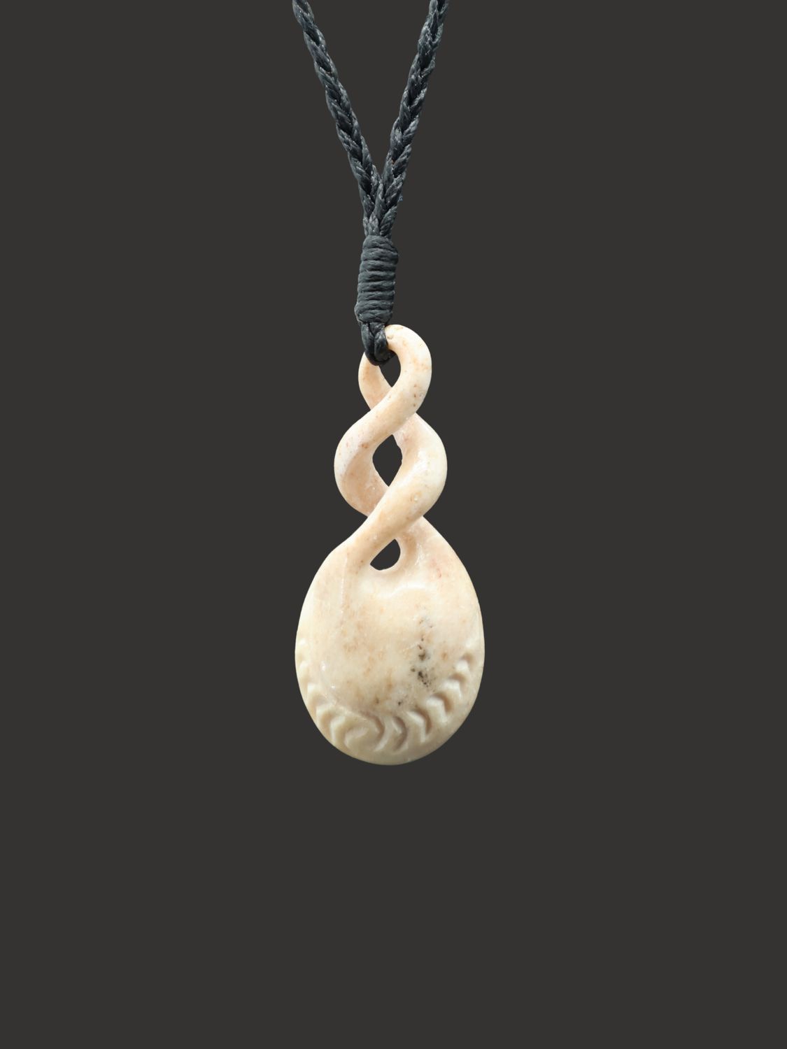 Moko Pounamu Double Pikorua (Twist) Whale Bone Carving - Maukatai