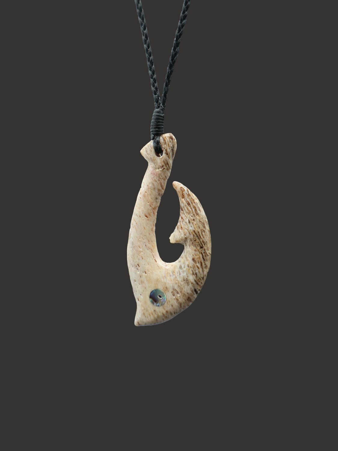 Moko Pounamu Hei Matau (Hook) Whale Bone Carving - Otipua