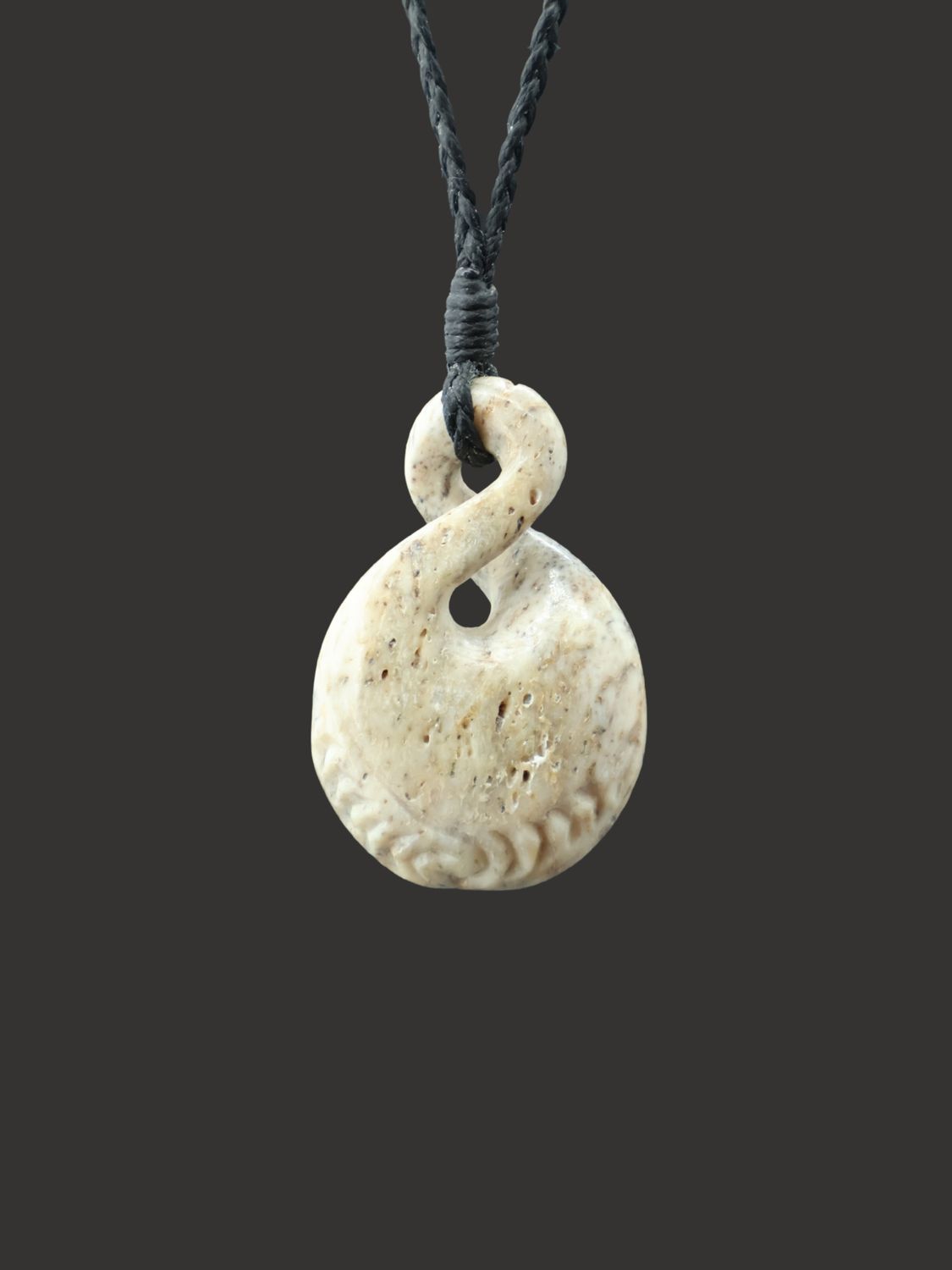 Moko Pounamu Single Pikorua (Twist) Whale Bone Carving - Otane