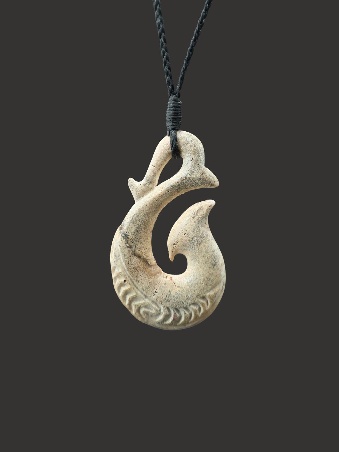 Moko Pounamu Hei Matau (Hook) Whale Bone Carving - Otepoti