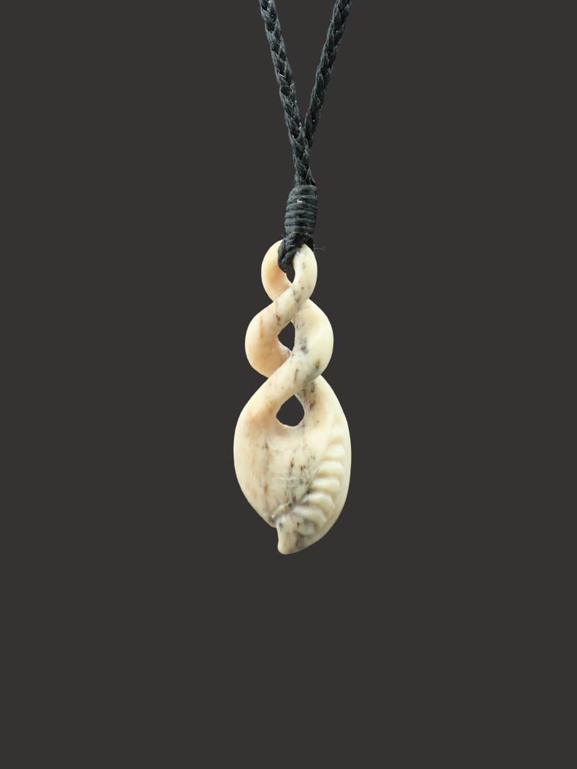 Moko Pounamu Double Pikorua (Twist) Whale Bone Carving - Makati