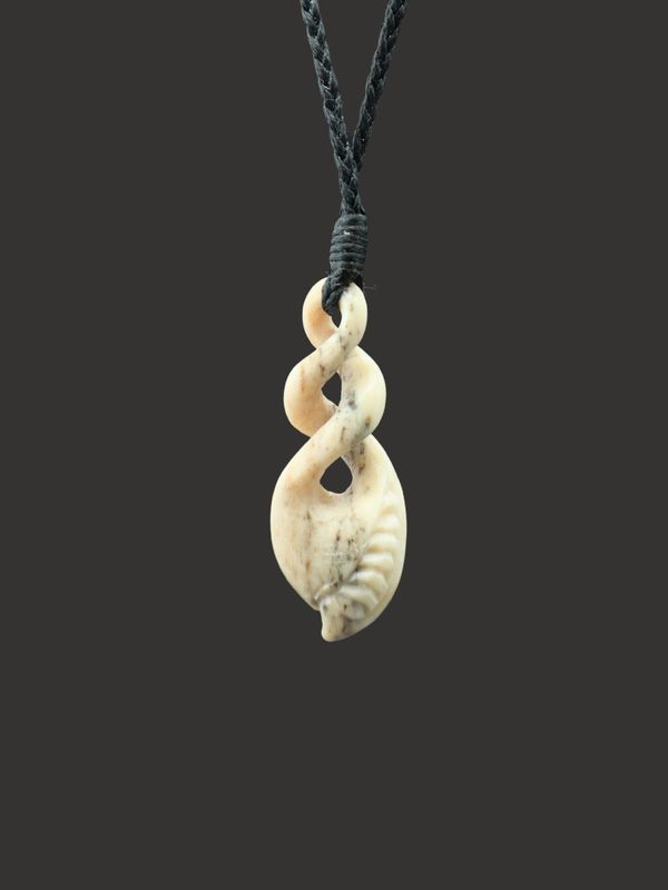 Moko Pounamu Double Pikorua (Twist) Whale Bone Carving - Makati