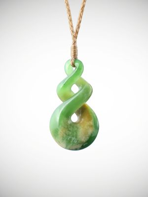 Moko Pounamu Double Pikorua (Twist) NZ Genuine Kahurangi Greenstone - Whakamatau