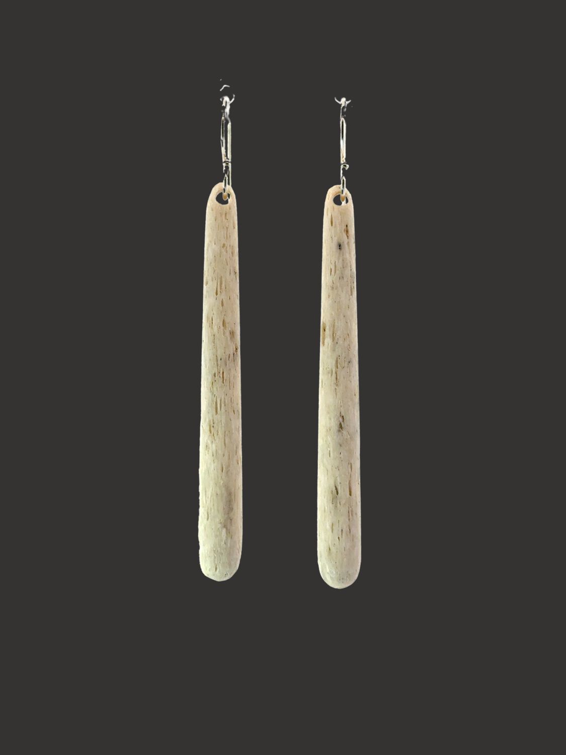 Moko Pounamu Whale Bone and Sterling Silver Drop Earrings  - Otautari