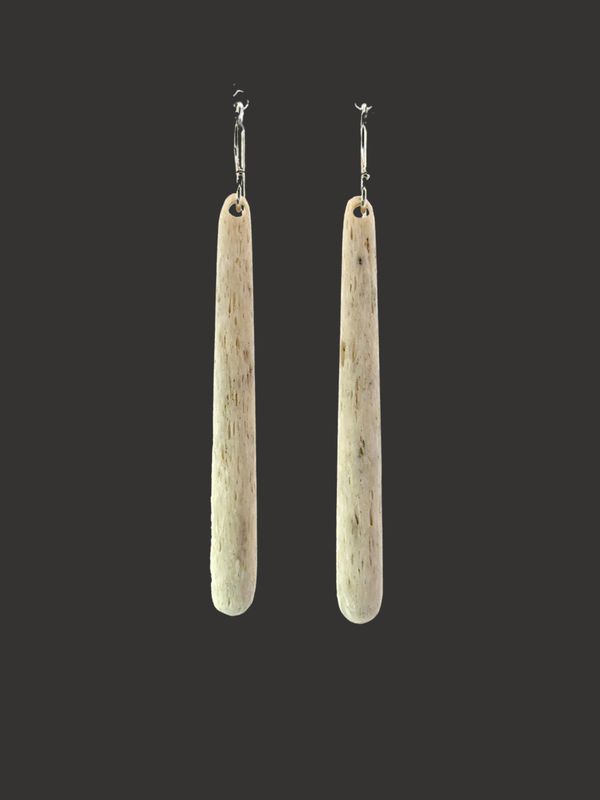 Moko Pounamu Whale Bone and Sterling Silver Drop Earrings  - Otautari