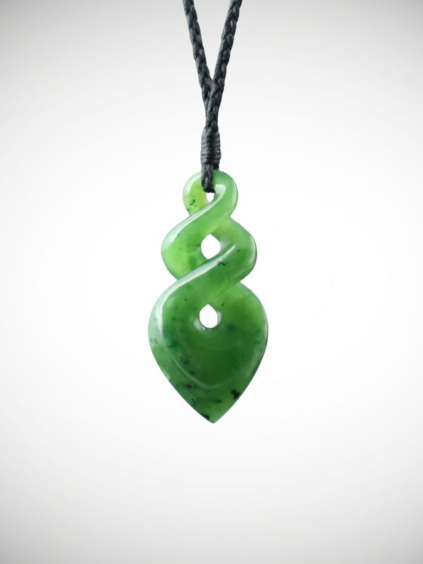 Moko Pounamu Double Pikorua (Twist) NZ Genuine Kahurangi Greenstone - Puteawhatiia