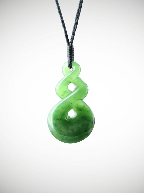 Moko Pounamu Double Pikorua (Twist) NZ Genuine Kahurangi Greenstone - Mapouriki
