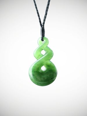 Moko Pounamu Double Pikorua (Twist) NZ Genuine Kahurangi Greenstone - Mapouriki