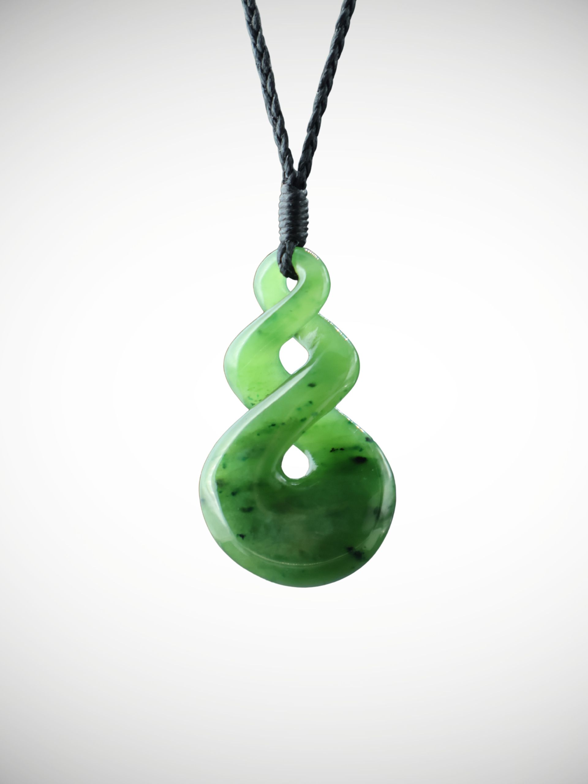 Moko Pounamu Double Pikorua (Twist) NZ Genuine Kahurangi Greenstone - Mapouriki