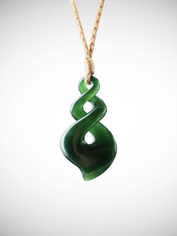Moko Pounamu Double Pikorua (Twist) NZ Genuine Kahurangi Greenstone - Otehiwai