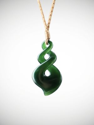 Moko Pounamu Double Pikorua (Twist) NZ Genuine Kahurangi Greenstone - Otehiwai