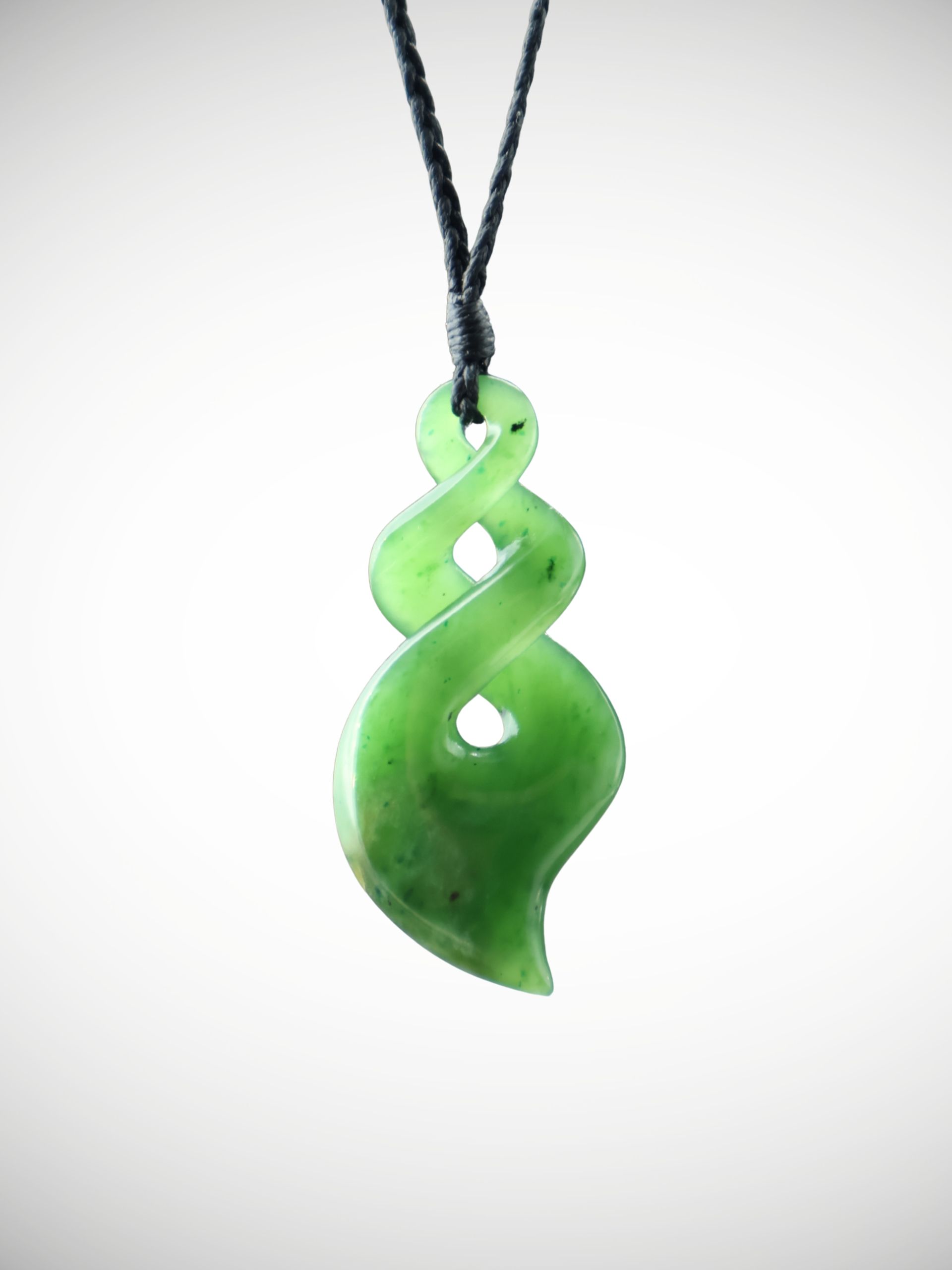 Moko Pounamu Double Pikorua (Twist) NZ Genuine Kahurangi Flower Greenstone - Kuramatakitaki