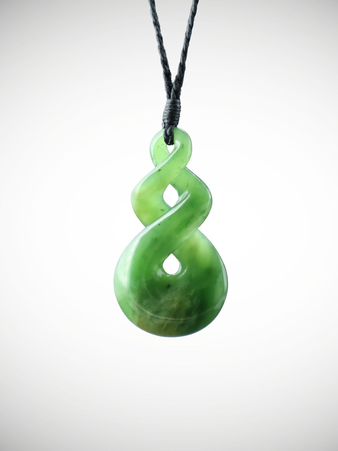 Moko Pounamu Double Pikorua (Twist) NZ Genuine Kahurangi Flower Greenstone - Heihei