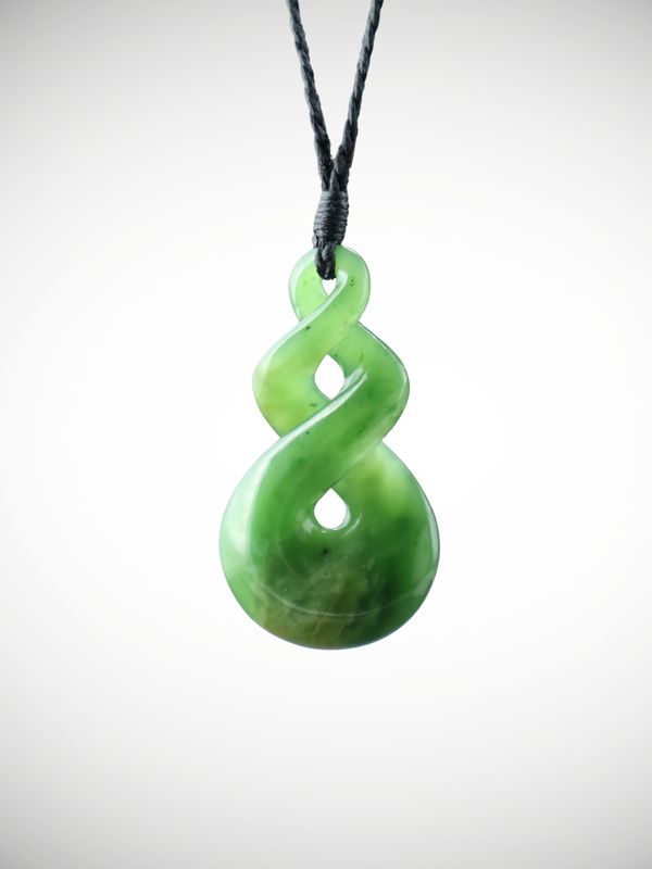 Moko Pounamu Double Pikorua (Twist) NZ Genuine Kahurangi Flower Greenstone - Heihei