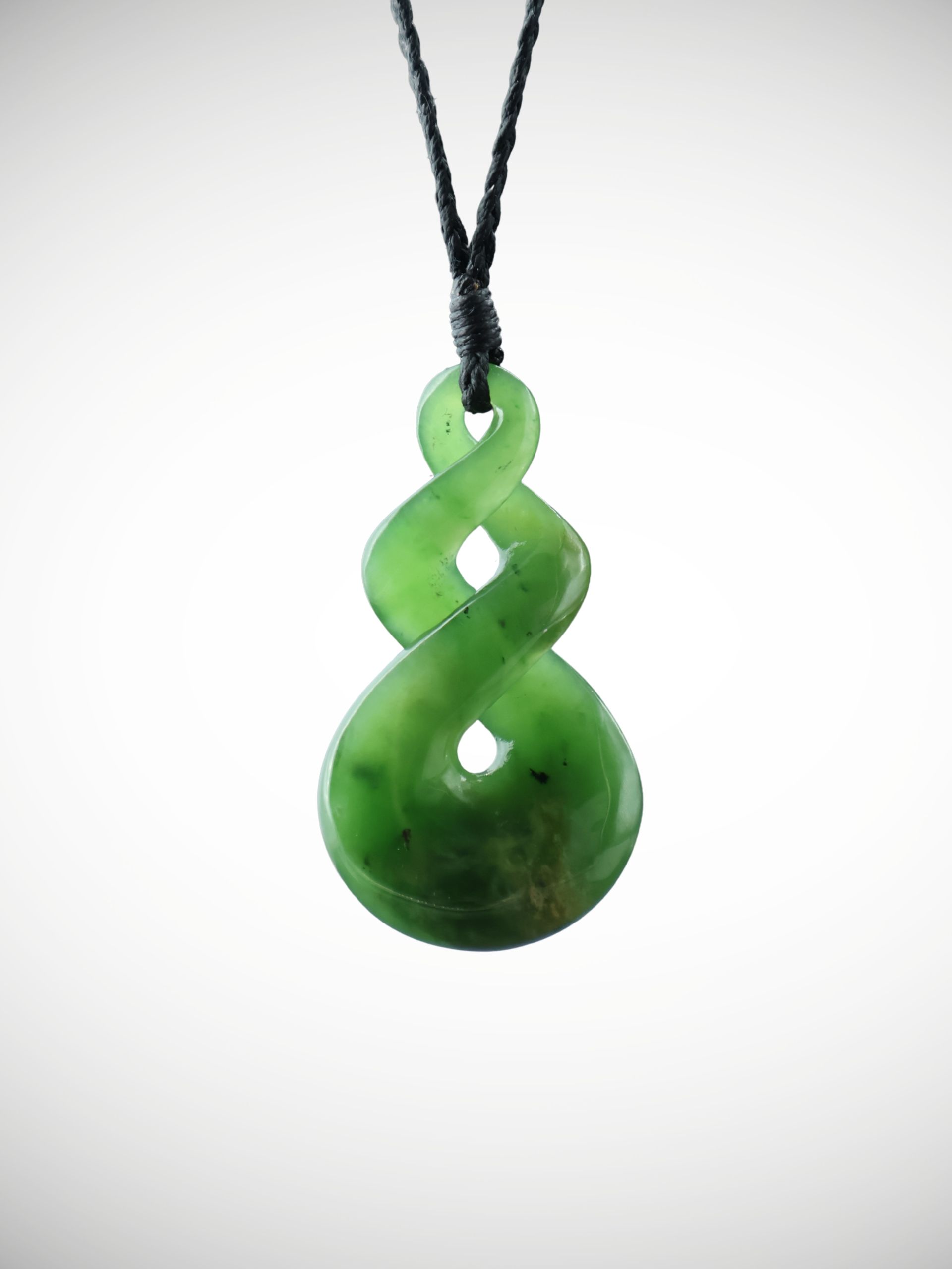 Moko Pounamu Double Pikorua (Twist) NZ Genuine Kahurangi Flower Greenstone - Heihei