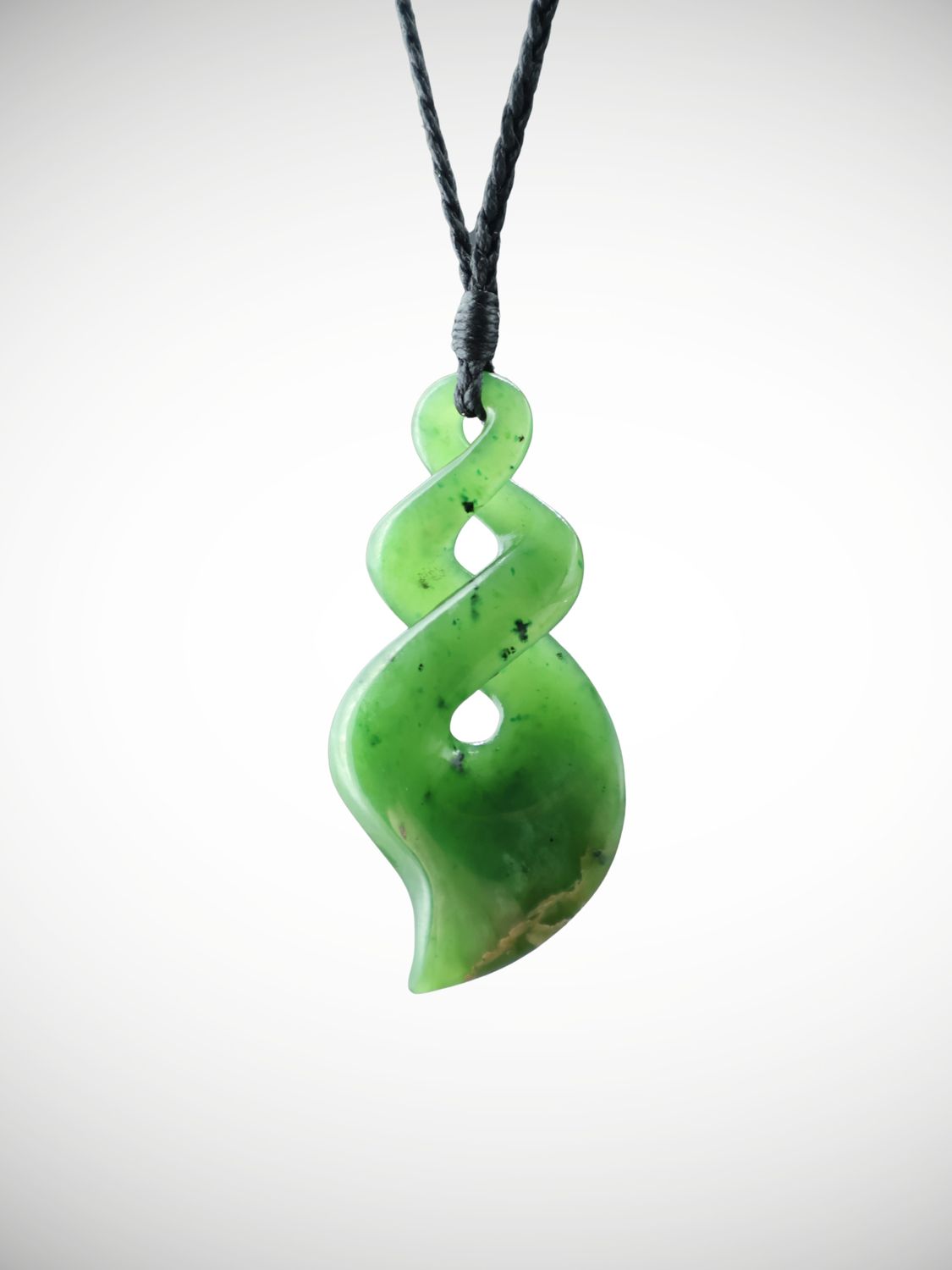 Moko Pounamu Double Pikorua (Twist) NZ Genuine Kahurangi Flower Greenstone - Kuramatakitaki