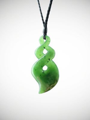 Moko Pounamu Double Pikorua (Twist) NZ Genuine Kahurangi Flower Greenstone - Kuramatakitaki