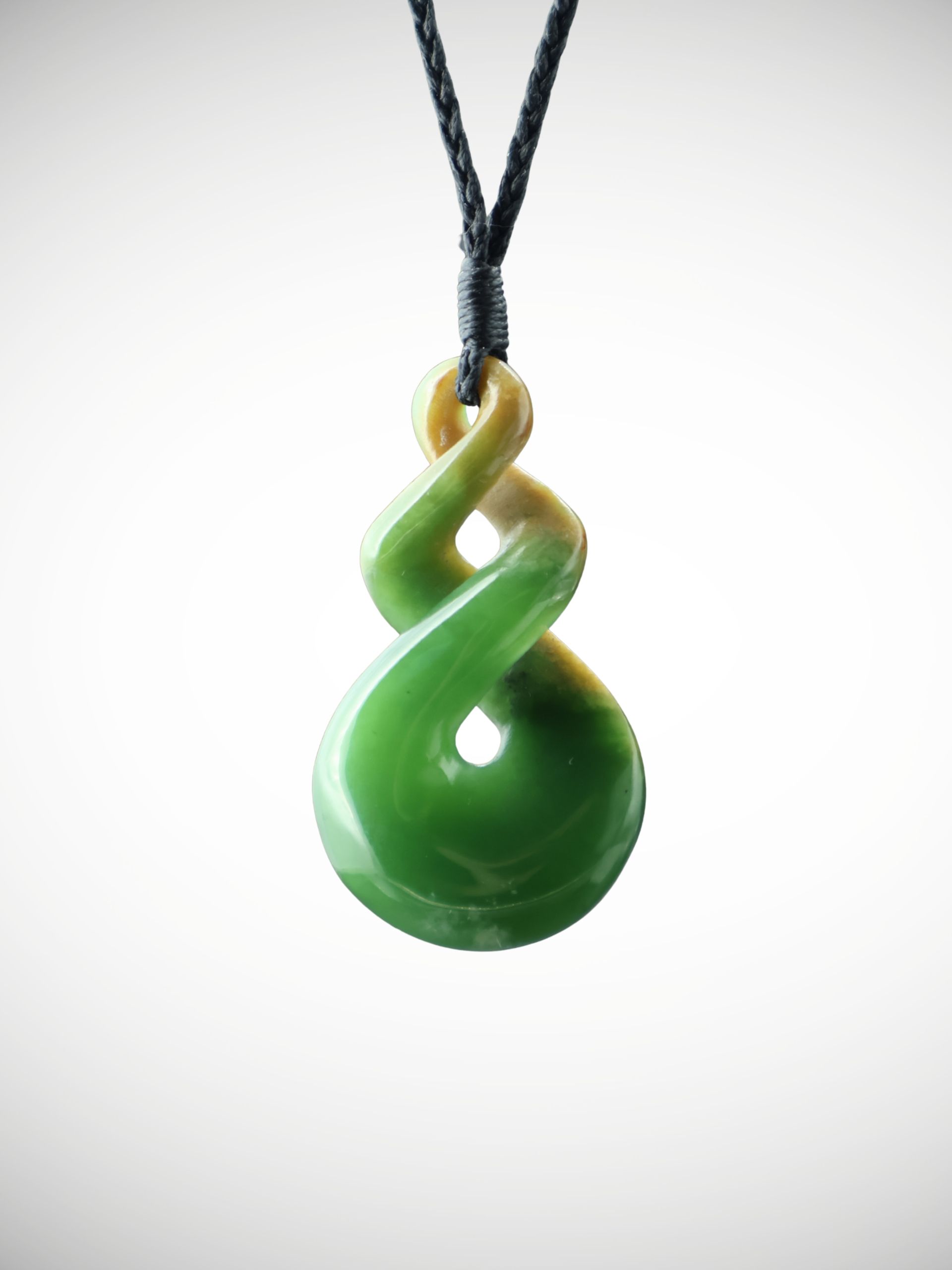 Moko Pounamu Double Pikorua (Twist) NZ Genuine Kahurangi Flower Greenstone - Ruakanakana
