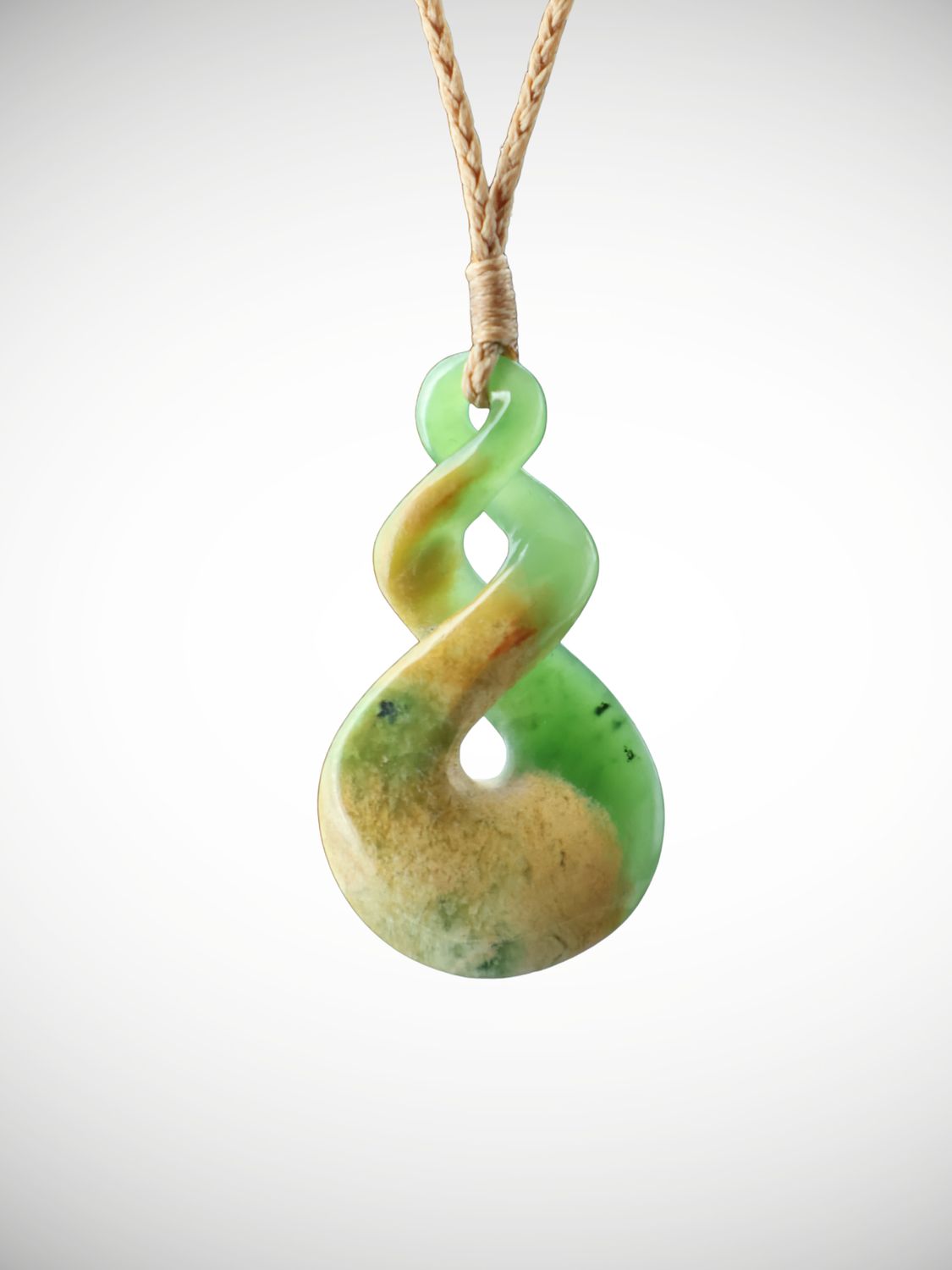 Moko Pounamu Double Pikorua (Twist) NZ Genuine Kahurangi Flower Greenstone - Onawe