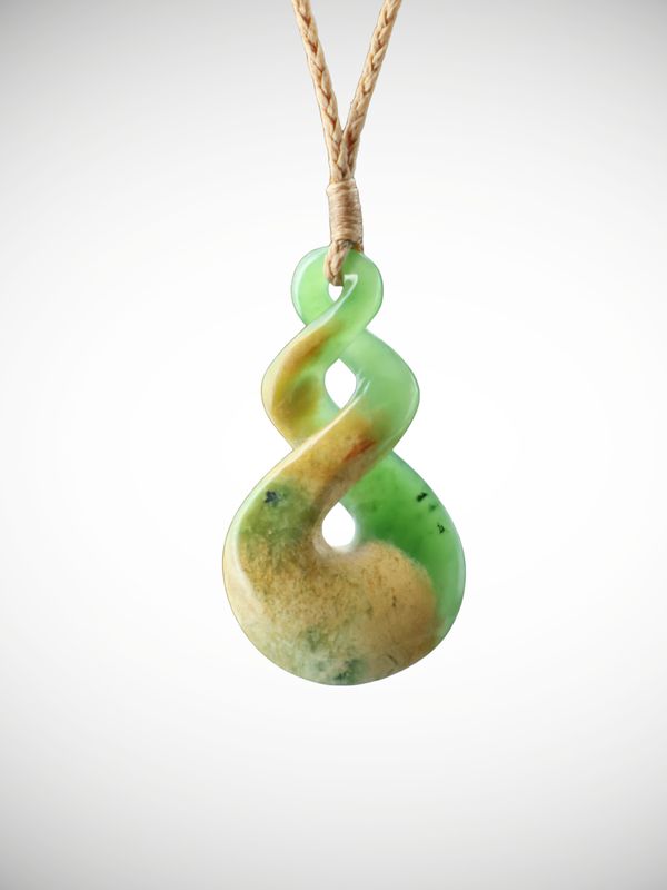Moko Pounamu Double Pikorua (Twist) NZ Genuine Kahurangi Flower Greenstone - Onawe