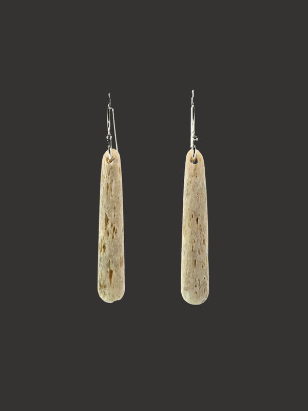 Moko Pounamu Whale Bone and Sterling Silver Drop Earrings  - Huirapa