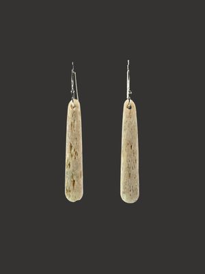 Moko Pounamu Whale Bone and Sterling Silver Drop Earrings  - Huirapa