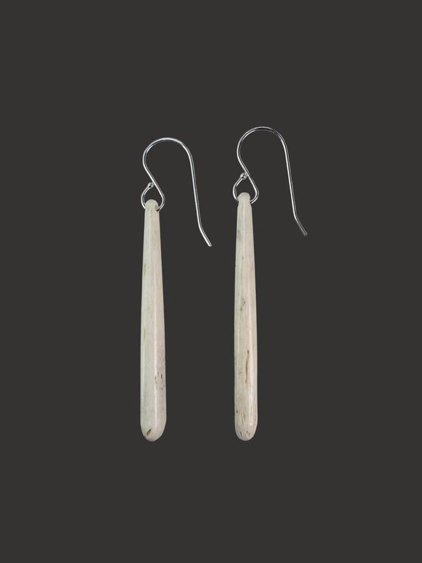 Moko Pounamu Whale Bone and Sterling Silver Drop Earrings  - Opatoti