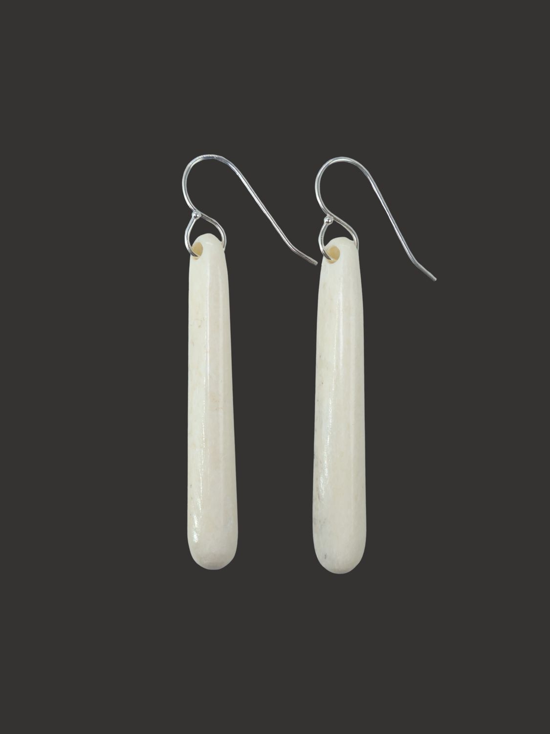 Moko Pounamu Whale Bone and Sterling Silver Drop Earrings  - Okaruru