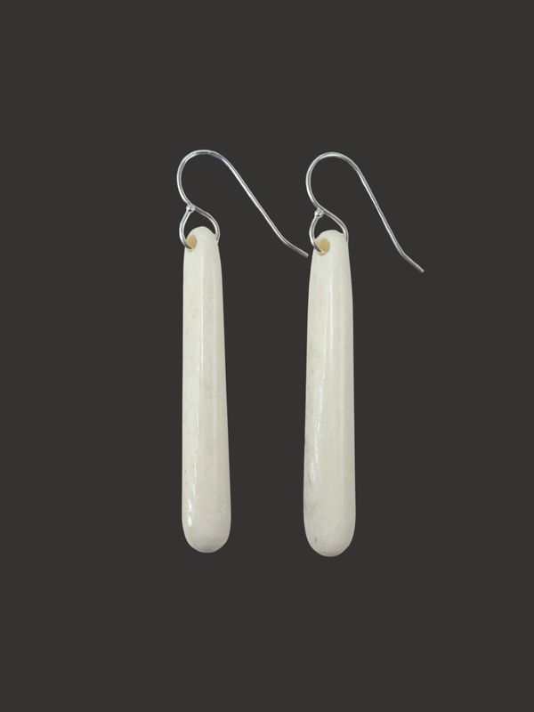 Moko Pounamu Whale Bone and Sterling Silver Drop Earrings  - Okaruru