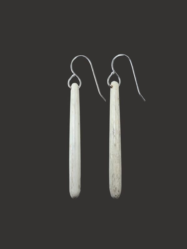 Moko Pounamu Whale Bone and Sterling Silver Drop Earrings  - Motunau