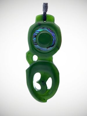 Moko Pounamu Manaia NZ Genuine Kawakawa Greenstone and Paua Shell - Kaikohe