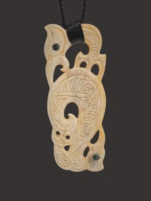 Moko Pounamu Manaia Genuine Whale Bone Carving - Mahuta