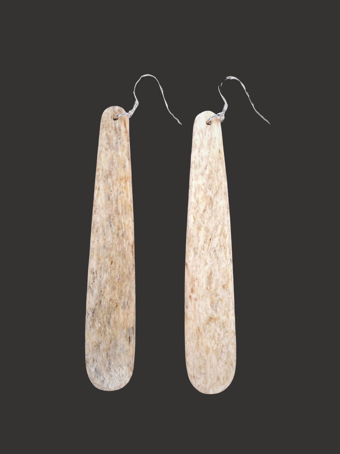 Moko Pounamu Whale Bone and Silver Drop Earrings 03645