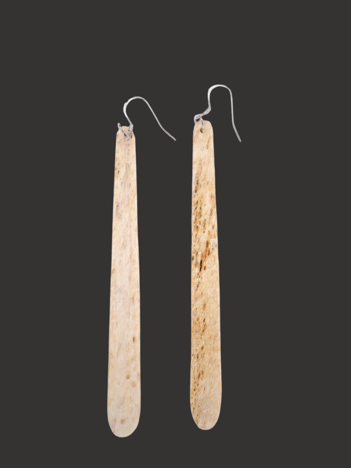 Moko Pounamu Whale Bone and Silver Drop Earrings 03644