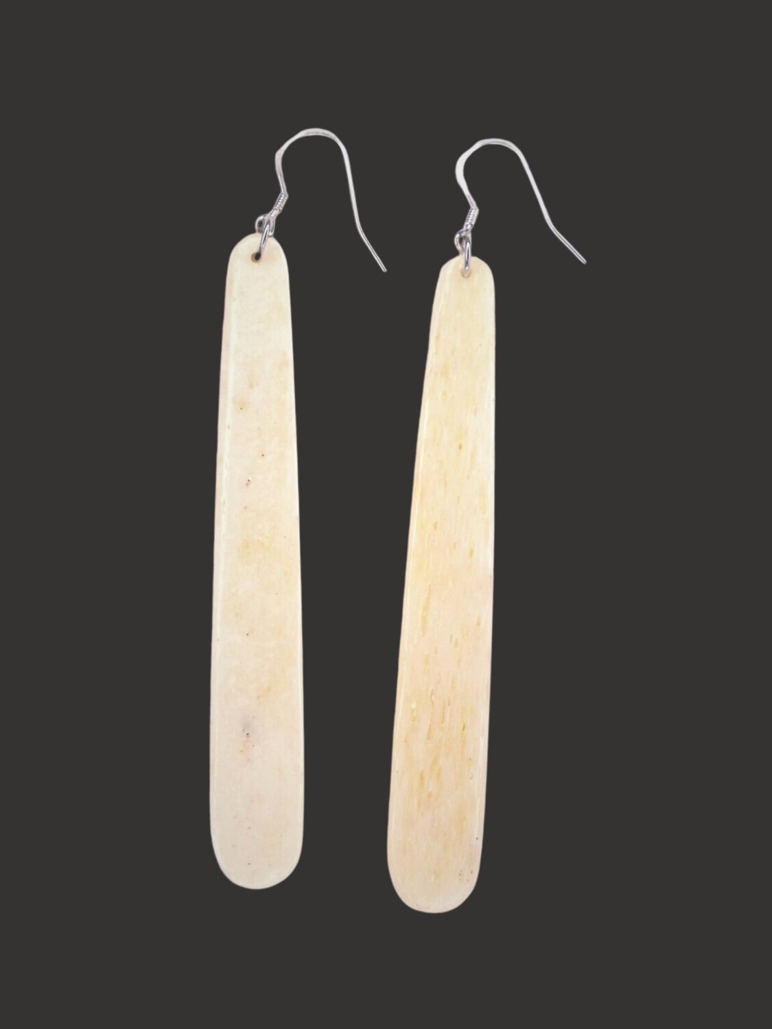 Moko Pounamu Whale Bone and Silver Drop Earrings 03655