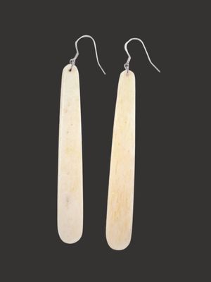 Moko Pounamu Whale Bone and Silver Drop Earrings 03655