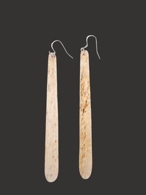 Moko Pounamu Whale Bone and Silver Drop Earrings 03644
