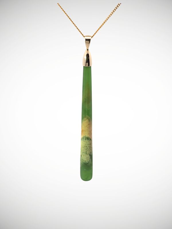 Moko Pounamu Gilt Jewellery Roimata (Teardrop) NZ Genuine Kahurangi Flower Greenstone & 9ct Gold - Te Waituna