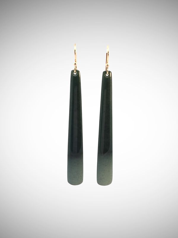 Moko Pounamu NZ Kawakawa Flower Greenstone & Gold Hook Earrings - Otapara