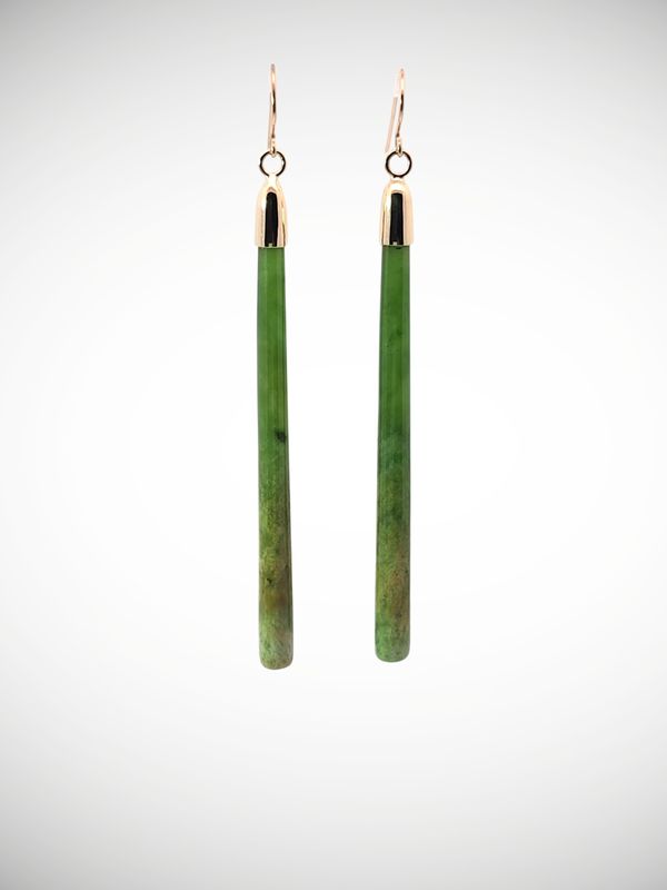 Moko Pounamu NZ Genuine Kahurangi Flower Greenstone & 9ct Gold Earrings - Uenuku