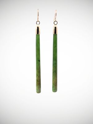 Moko Pounamu NZ Genuine Kahurangi Flower Greenstone & 9ct Gold Earrings - Uenuku