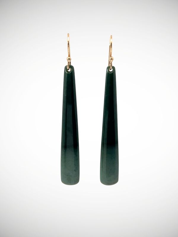 Moko Pounamu NZ Genuine Inanga Greenstone & 9ct Gold Earrings - Whareko