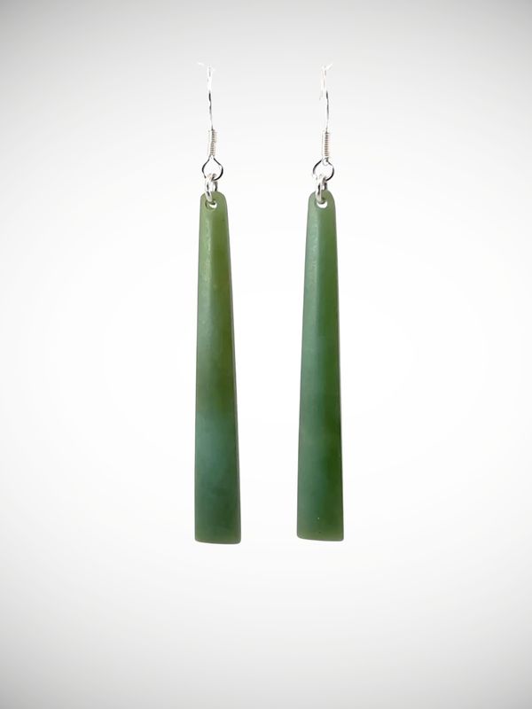 Moko Pounamu NZ Inanga Greenstone & Sterling Silver Earrings - Maniatoto
