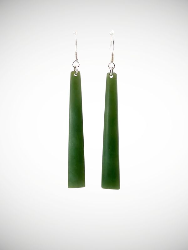 Moko Pounamu NZ Inanga Greenstone & Sterling Silver Earrings - Pahauhau