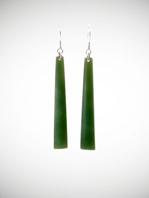 Moko Pounamu NZ Inanga Greenstone & Sterling Silver Earrings - Pahauhau