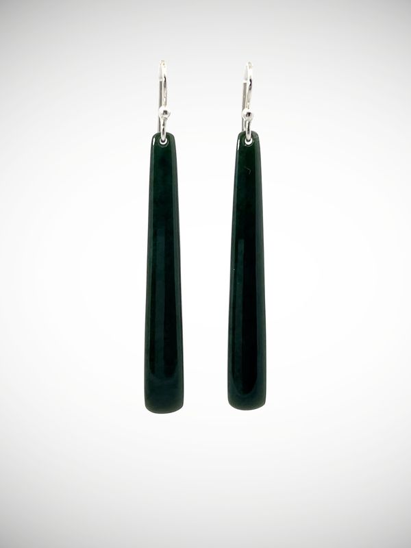 Moko Pounamu NZ Inanga Greenstone & Sterling Silver Earrings - Hokau