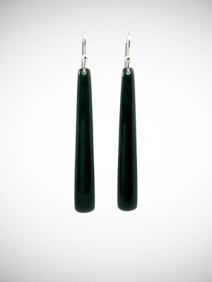Moko Pounamu NZ Inanga Greenstone & Sterling Silver Earrings - Hokau